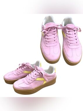 Dunes Pink Suede Platform Sneakers with Yellow Accent for S8.5